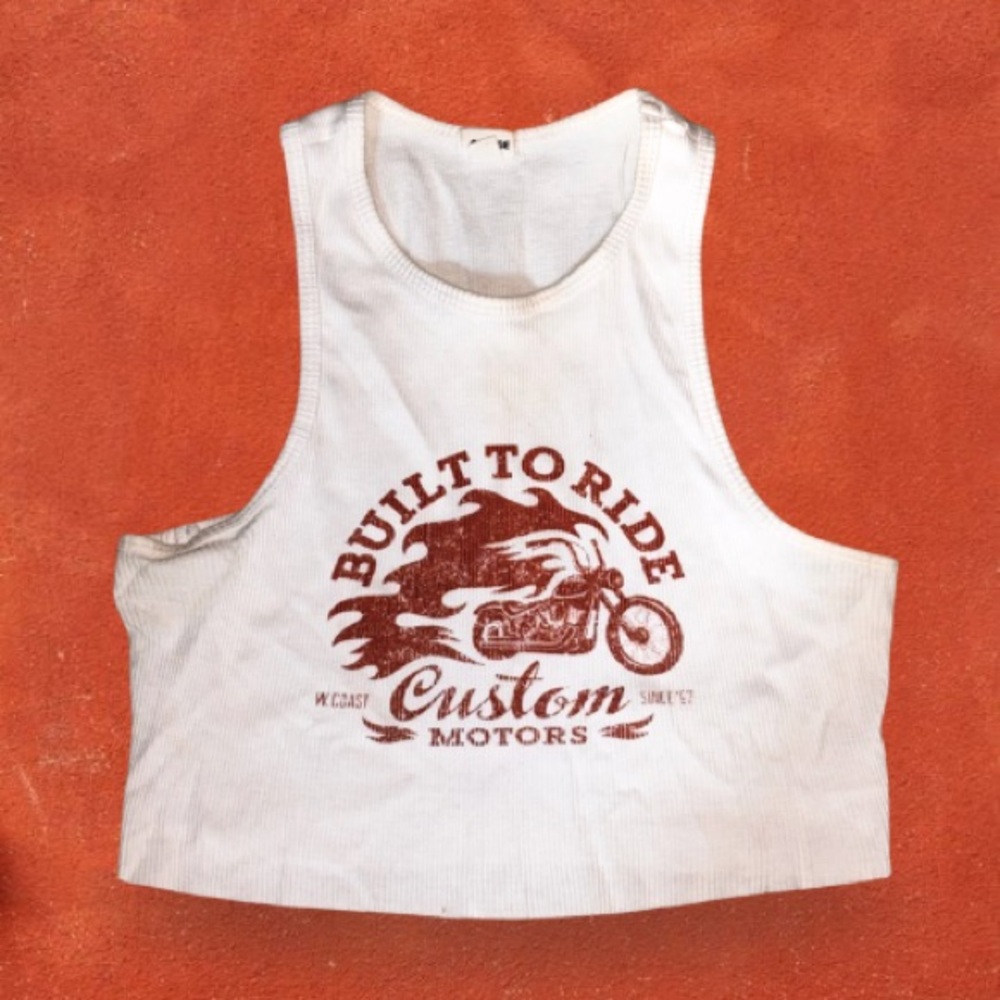 Garage “Built to Ride – Custom Motors” crop top